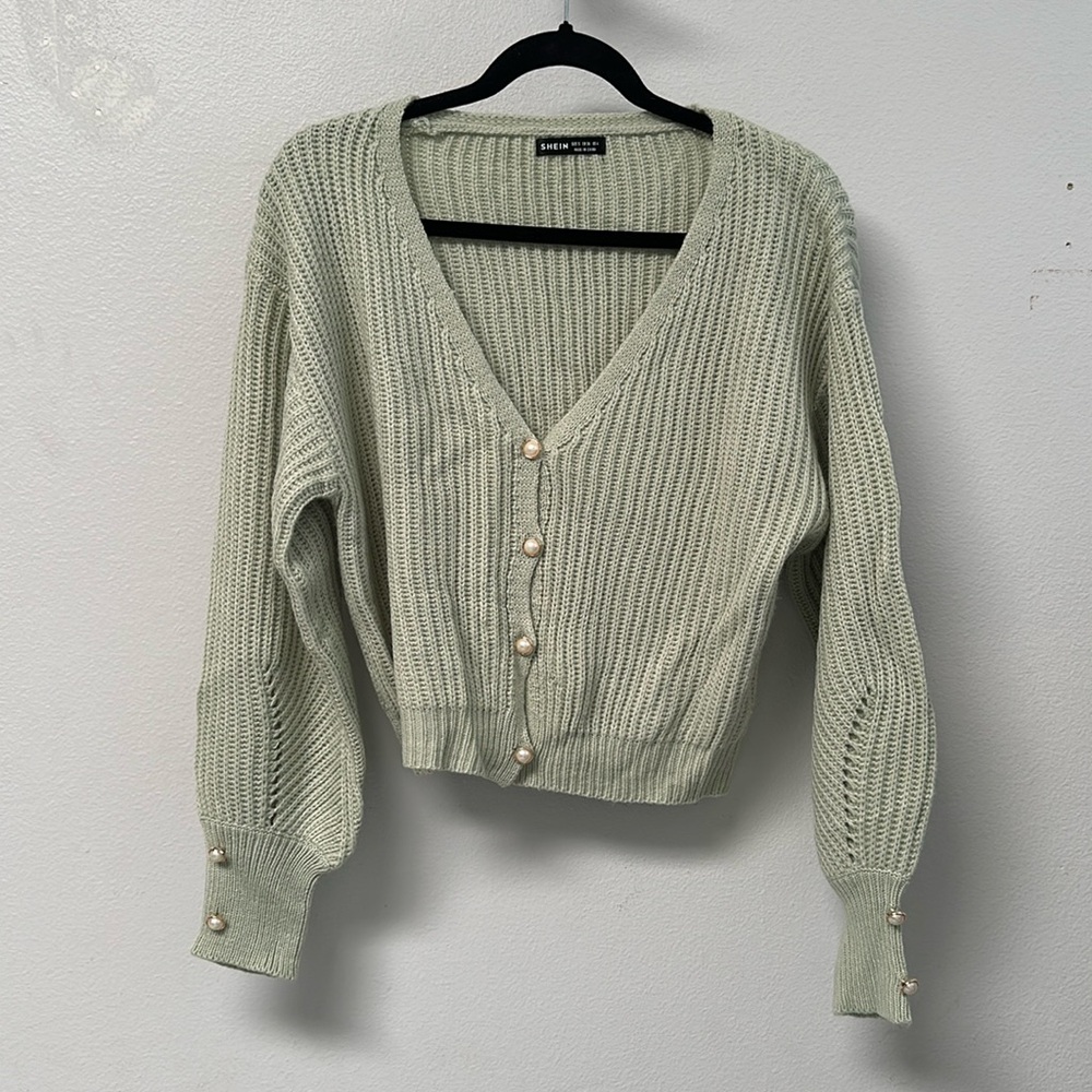 Mint Green Chunky Cardigan with pearls